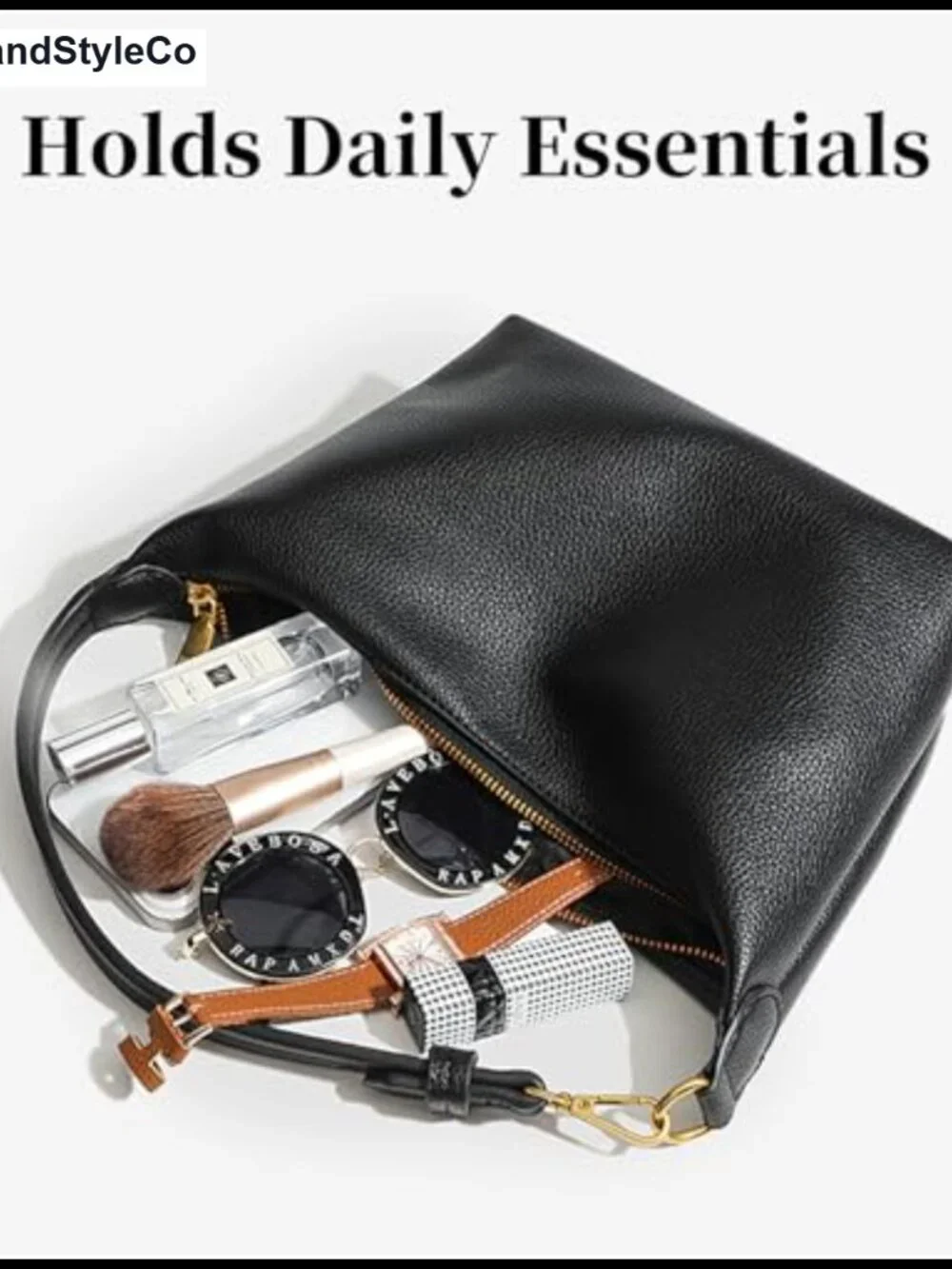Small Hobo Bag Soft PU Leather Slouchy Shoulder Purse Zip Everyday Handbag